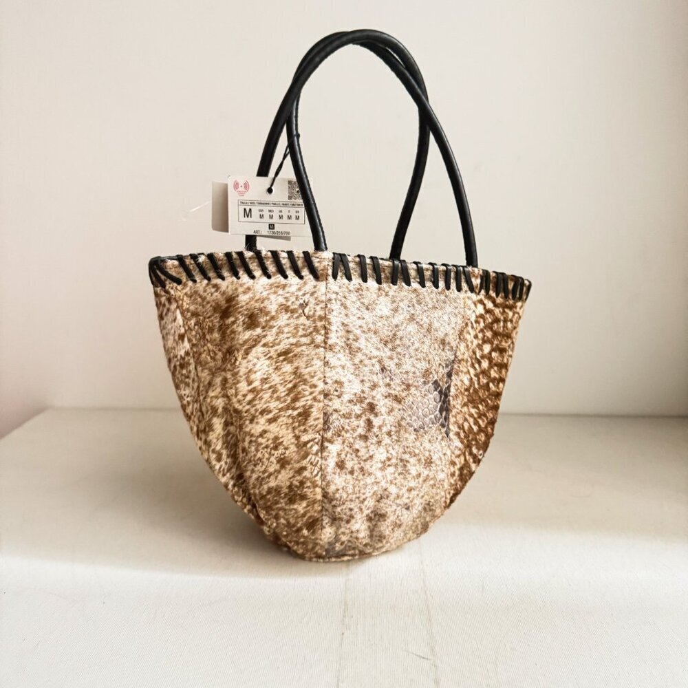 Zara Leather Cowskin Textured Mini Tote